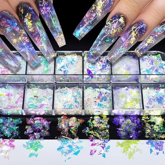 Nail Art Glitter Sequins Iridescent Ice Slag Nail Glitter Flakes - Picture 1 of 3